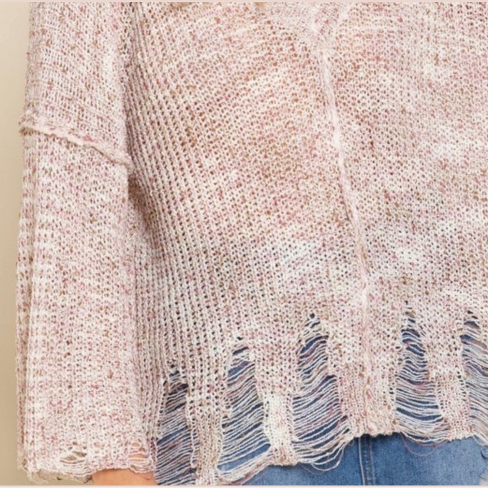 POL Pink & White Threaded Distressed Double V-Neck Sweater! - Picture 7 of 8